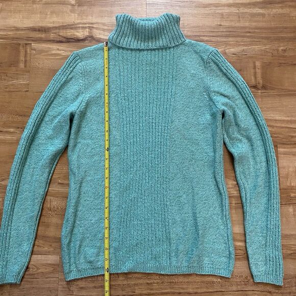 SUNDANCE L Turquoise Toasty Tweed Rib Knit Turtleneck Sweater Soft Cozy Winter - Picture 12 of 16